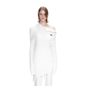 White Asymmetrical Ribbed Sweater